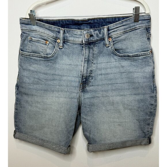H and M Shorts Mens Denim Jean Short Slim Fit Sz 36 Jorts Cuff Stretch Light - Picture 1 of 15